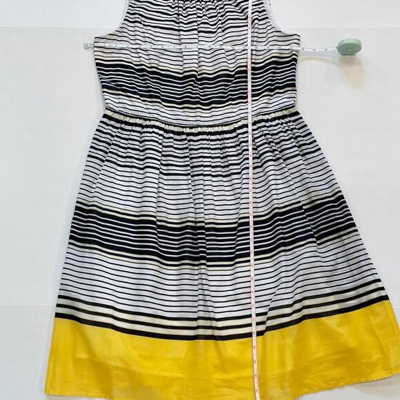 Talbots Cotton Navy, White, Yellow Stripe Sleeveless Full Dress, Size 10 - Picture 10 of 12